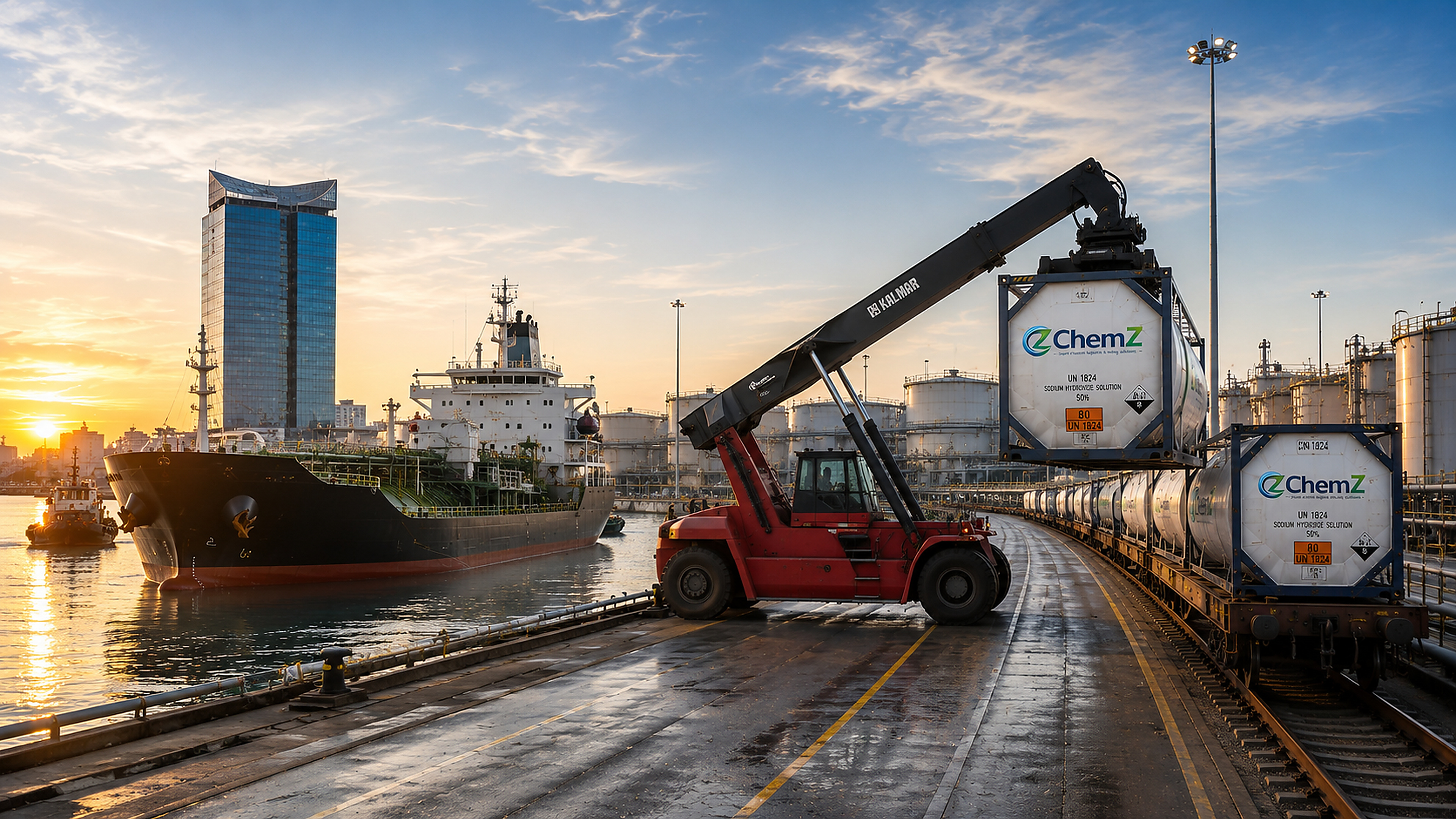 Manutention d'un ISO-conteneur vers le rail